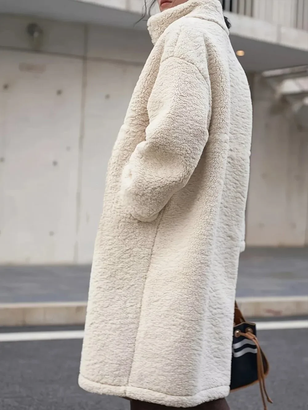 Apricot Casual Women's Zip-Up High Collar Loose Coat Jacket